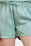 Zivame Checkered Sheen Woven Shorts Set - Granite Green — thumbnail 6